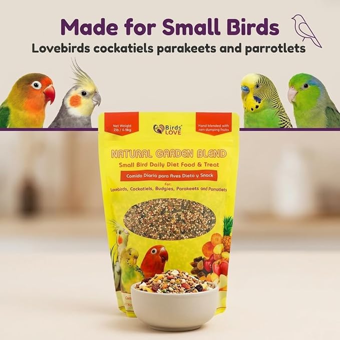 Birds LOVE All Natural Garden Blend Bird Food for Small Birds - Lovebirds, Cockatiels, Parakeets and Parrotlets 4lb