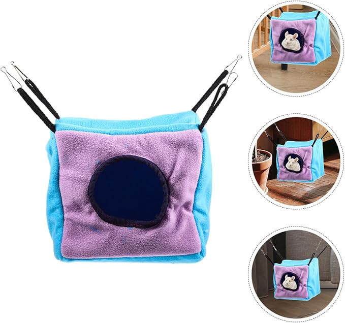 Small Animal Double-Layer Hanging Cube Hammock Cage with Cotton Nest Bed, Cozy Guinea Pig and Hamster Hideout for Ferret, Rat, Chinchilla, and Bird Cage Accessories