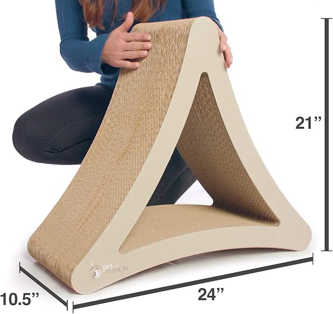 PetFusion 3-Sided Vertical Scratch Play & Perch Cat Scratching Post, 24" x 10.5" x 21.1", Multiple Angle Cat Scratching Pad; 6 Usable Sides, 100% Recyclable Cardboard Lounge