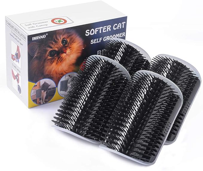 Cat Self Groomer Toy Wall Corner Massage Comb Perfect Massager Brush with Catnip (4 PCS Black)