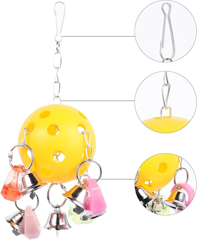 Luxshiny Colorful Parrot Chew with Bell Ball Hanging Bird Cage Decoration for Entertainment and Stress Relief
