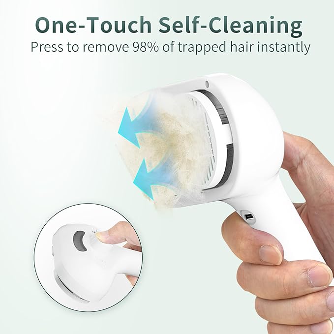 Steam Cat Brush for Shedding, 3-in-1 Self Cleaning Grooming Brush for Dogs & Cats, USB Rechargeable, Hair Removal Comb with Anti-Static Mist, for Long & Short Haired Pets, White