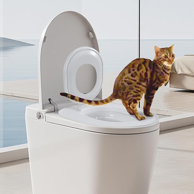 Cat Toilet Seat Training Kit,Reusable Plastic Trainer for Pet Cleaning,Removable Pet Toilet Training System,Portable Trainer for Home Pet Shop Pet Care,Easy Installation,Stable and Durable (Grey)