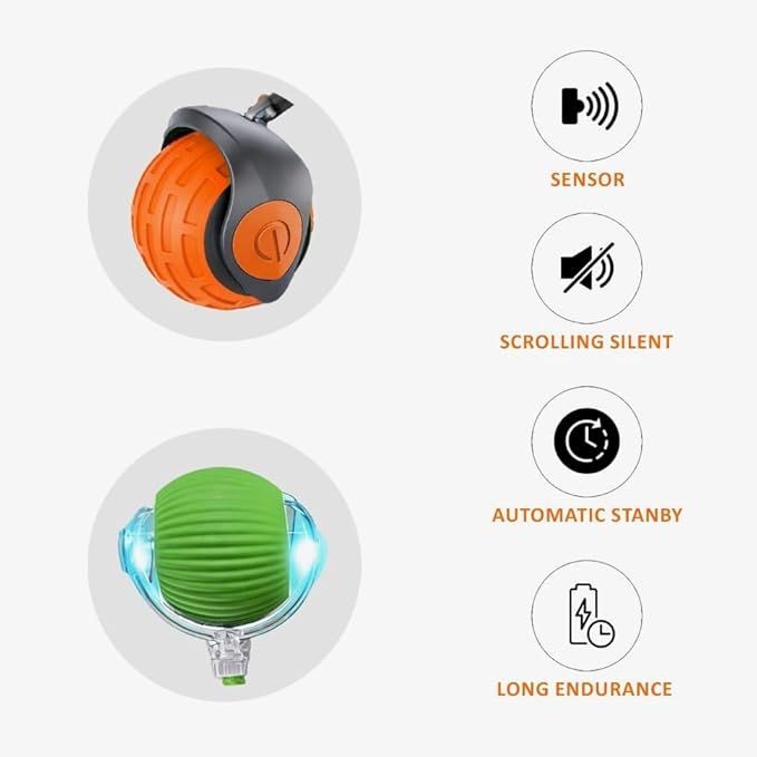 Interactive Cat Ball Toy – Smart Rolling Pet Ball with Obstacle Avoidance, USB Rechargeable, Cord Tail Design – Fun Enrichment Toy for Indoor Cats & Small Dogs (Orange + Green)