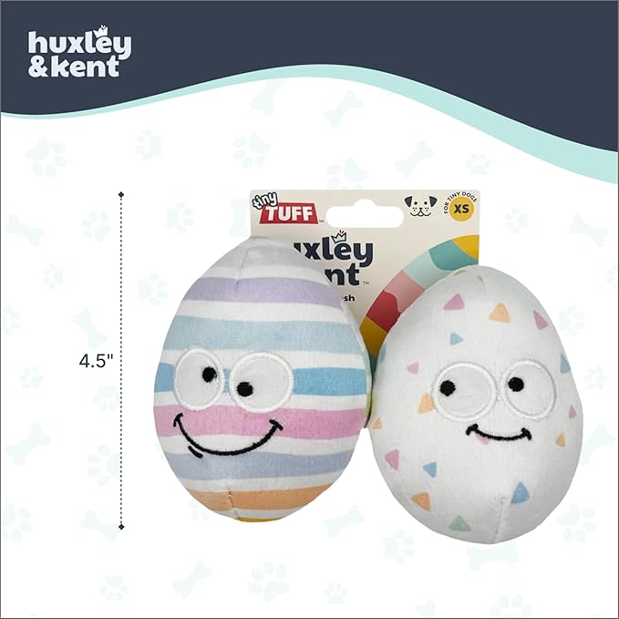 Huxley & Kent Funny Dog Toy w/Squeaker – Power Plush Squeaky Dog Toys for Small Dogs – Durable Small Stuffed Animal for Indoor Play & Fetch - Tiny Tuff Squeaky Eggs, 2pk