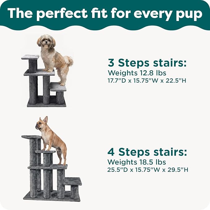 Furhaven Steady Paws Multi-Step Pet Stairs for High Beds & Sofas - Cream, 3-Step