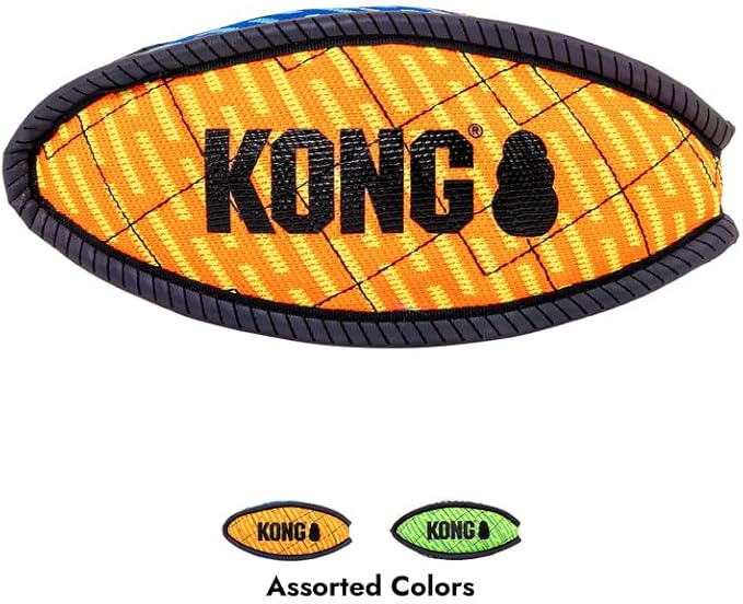 KONG Armor Bone Dog Toy – Medium – Durable Triple-Layered Fabric with Reflective Trim & Squeaker – Assorted Colors – Ideal for Chewing, Fetching & Tugging (Football, Medium)