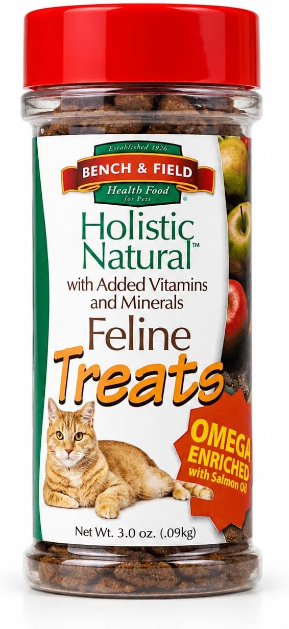 Bench & Field Holistic Natural Healthy Kitty Cat Treats | Crunchy Fish-Shaped Bites | Delicious Seafood Flavored Snack, 3-Ounce Bottle