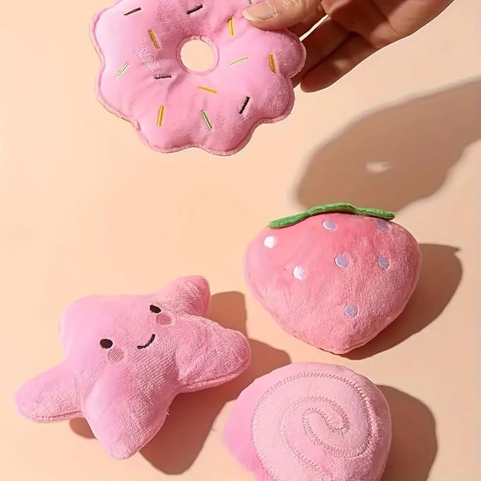 Small Dog Toys, Squeaky Dog Toy for Small Dogs- Pink Cute Puppy Toys, 4 Packs Pet Chew Toys for Fun, Interactive Dog Plush Toys for Puppies, Dog Squeak Toys
