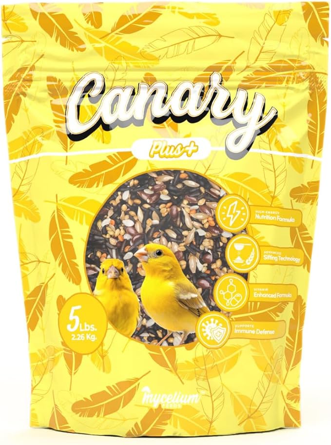 Mycelium Canary Plus Bird Seed (5 LB Bag) | High-Fat, Vitamin-Enriched Canary Food for Energy, Immune Defense & Feather Health | Organic Seed Blend for Small Pet Birds | Non-GMO & Made in USA