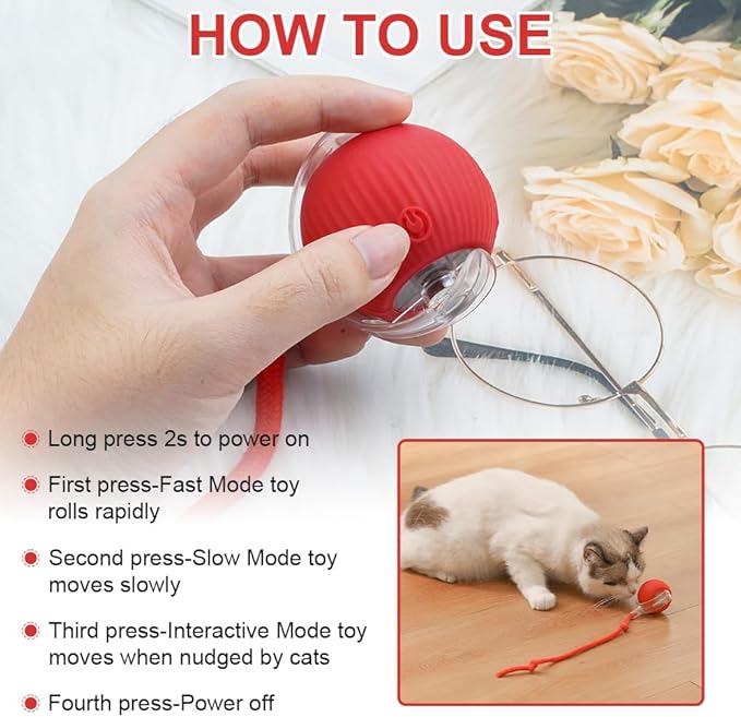 Interactive Cat Toy Ball for Indoor Cats - 2024 New Self-Rolling Automatic Smart 360 Electric Dog Ball - Fast Rolling on Carpet - Cat Toy (Green)