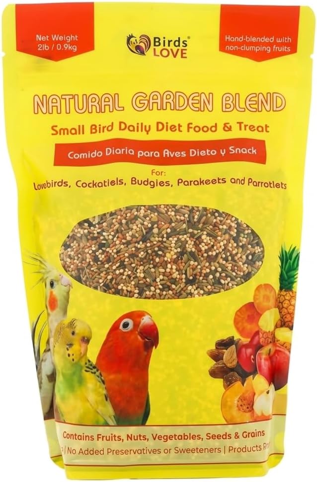 Birds LOVE All Natural Garden Blend Bird Food for Small Birds - Lovebirds, Cockatiels, Parakeets and Parrotlets 2lb