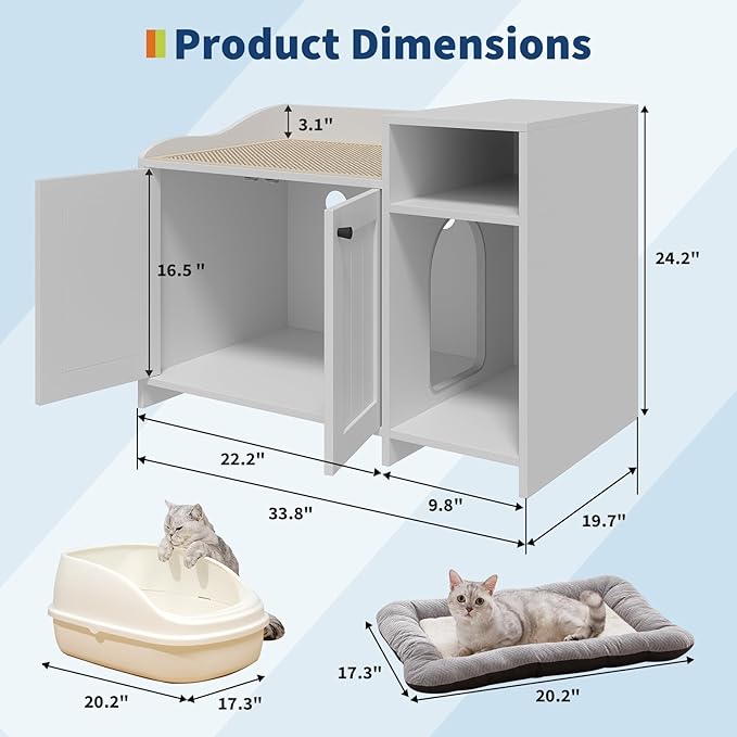 Garvee Cat Litter Box Enclosure Furniture Wooden Hidden Litter Box Cabinet with Vent Door Left Side Storage Drawer Shelf Small Storage Cabinet Raised Legs Top Protectors
