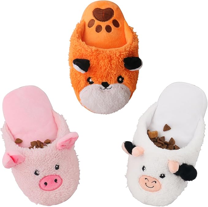 Dog Snuffle Toy, Plush Slipper Shaped Crinkle Toy with Hidden Treat Pocket and Squeaker for Cats and Small Dogs Chewing Play (Pig)