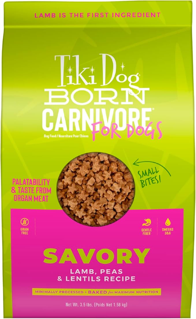 Tiki Dog Born Carnivore Dog - Dog Dry Food - Baked Kibble - Lamb - 3.5 lbs Bag