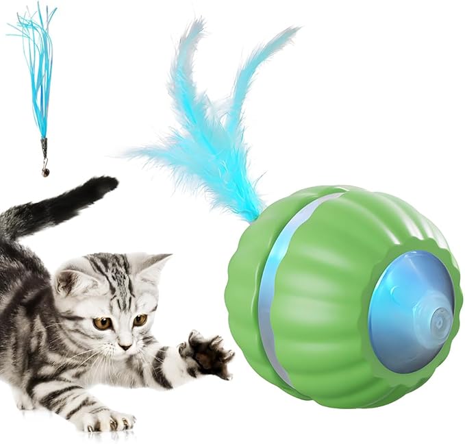 Interactive Rolling Cat Dog Ball Toy, Smart Automatic Moving Cat Toys for Indoor Cats, Self-Rolling Interactive Cat Toy Ball for Kittens & Small Dogs, Fun Gifts for People Who Love Cats (Mint)