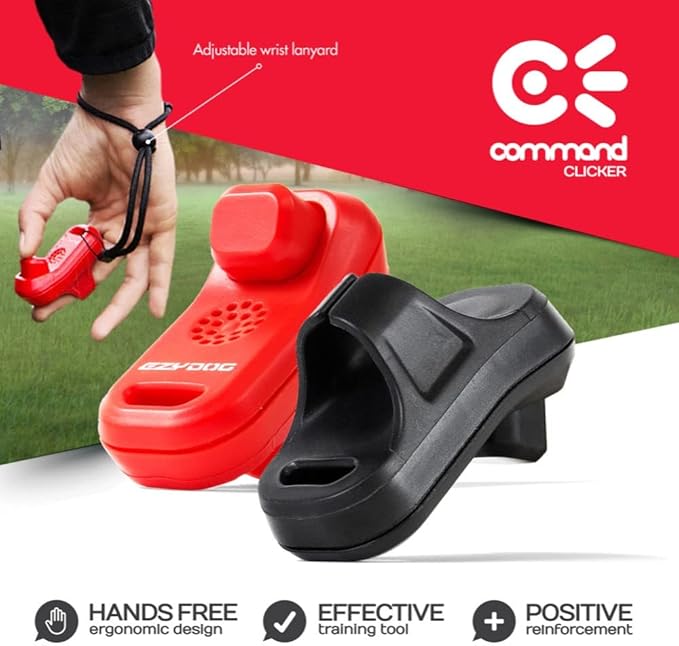 EzyDog Command Clicker Ergonomic Dog Training Tool with Wrist Strap - Hands Free & Universal Fitting System for Fingers Trains Effectively & Humanely with Positive Reinforcement (Red)
