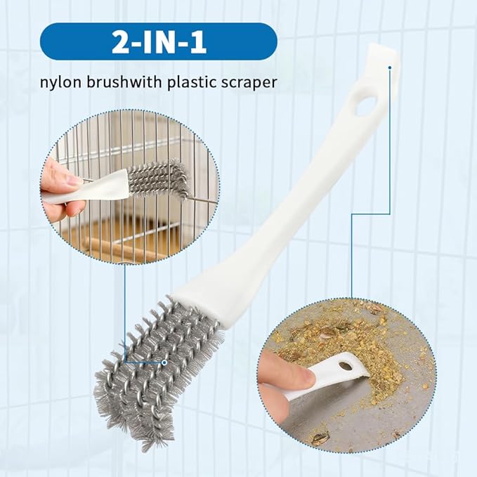 Bird Cage Cleaning Brush Kit, 4-Piece Multi Function Bird Perch Set, Includes Perch Brush, Mesh Brush and 3-in-1 Wire Brush, Bird Poop Remover Cleaning Tools Accessories for Small,Medium,Large,Tall