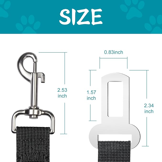 2 PCS Dog Seat Belt for Car Frskcssd Adjustable Dog Car Harness Heavy Duty Nylon Dogs Safety Seat Belt (Black)