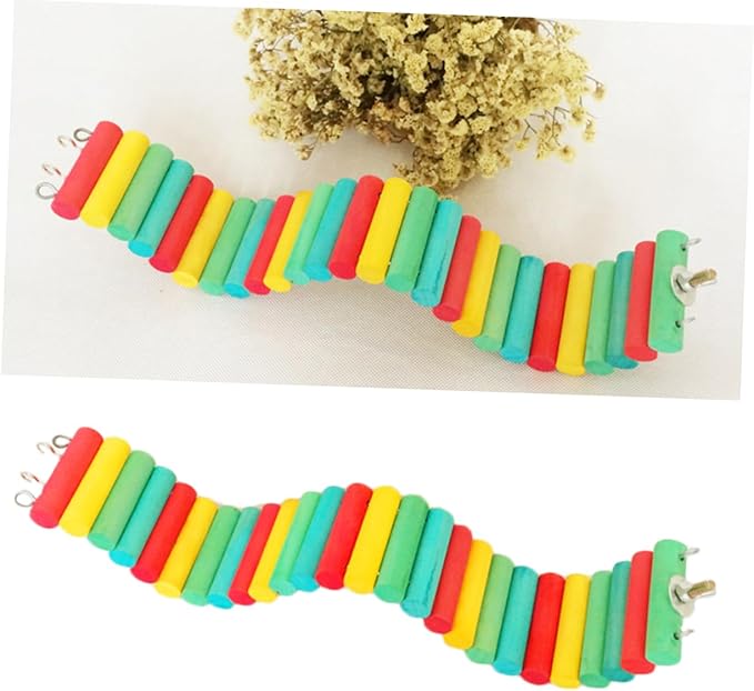 Happyyami 1pc Colorful Parrot Ladder Natural Wood Climbing Toy for Hamsters and Pets Exercise Bridge Safe and Sturdy Design for Bird Cages and Pet Accessories