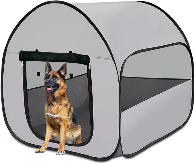Pop-Up Dog Kennel Enclosure Large - Large Portable Outdoor Pet Crate with Carry Bag, Waterproof Travel Carrier for Camping Home, Grey