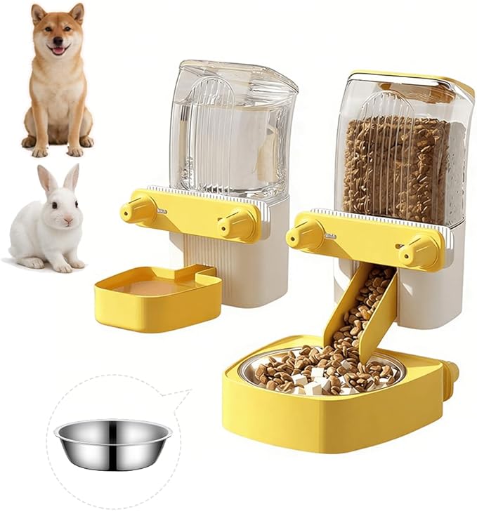 2-Pack Cage-Style Large Capacity Hanging Automatic Pet Feeder & Water Dispenser, Refillable from Outside The Cage, 50oz/1500ml, for Small/Medium Dogs, Cats, Rabbits & Guinea Pigs