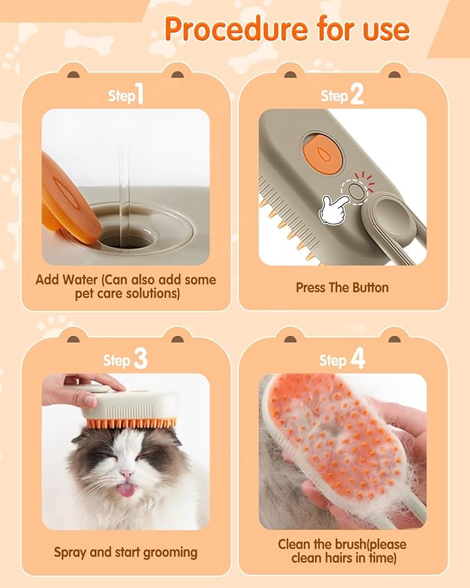 Pet Steam Brush, 2026 Upgrade 3 in 1 Self Cleaning Steam Cat Brush Pet Spray Comb, Anti-Static Pets Grooming Spray Brushes with Massage Cleaning Shedding for Long Short Haired Cats Dogs (White)