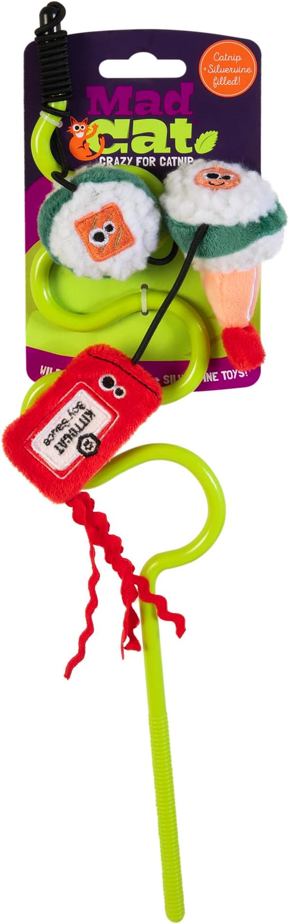 Mad Cat Sushi Swatter Wand with Catnip & Silvervine Cat Toy, Pack of 1