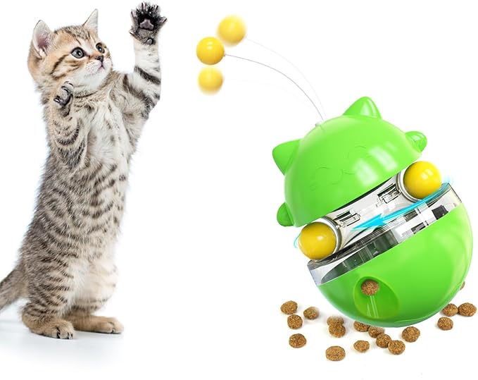 Cat Toy Funny Tumbler，Interactive Toy for Indoor Cats，Treat Dispenser Ball，Cats Exercising Their Bodies，Physical Exercise，Fun Toys (Green)