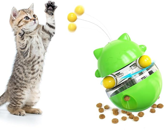 Cat Toy Funny Tumbler，Interactive Toy for Indoor Cats，Treat Dispenser Ball，Cats Exercising Their Bodies，Physical Exercise，Fun Toys (Green)
