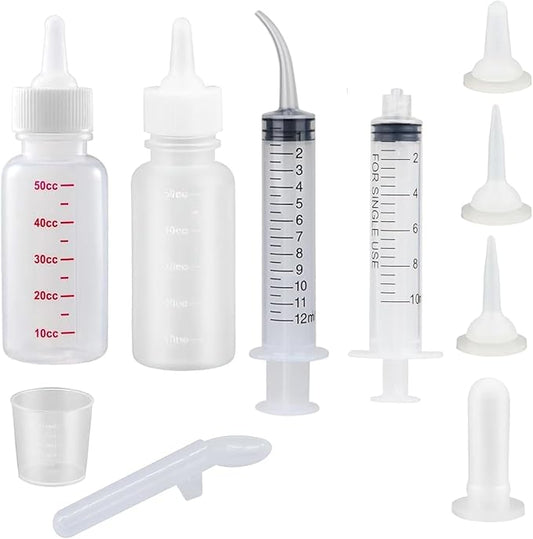 Pet Feeding Bottle and Syringe Set, Pet Nursing Bottle, Silicone Nipples, Feeder Kit for Small Animal, Newborn Puppies and Kittens, Rabbit, Squirrels (White)