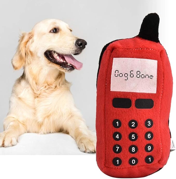 Tnfeeon Pet Chew Toy, Plush Cell Phone Squeaky Interactive Chew Toy for Dogs and Cats, Bite Resistant (Red)