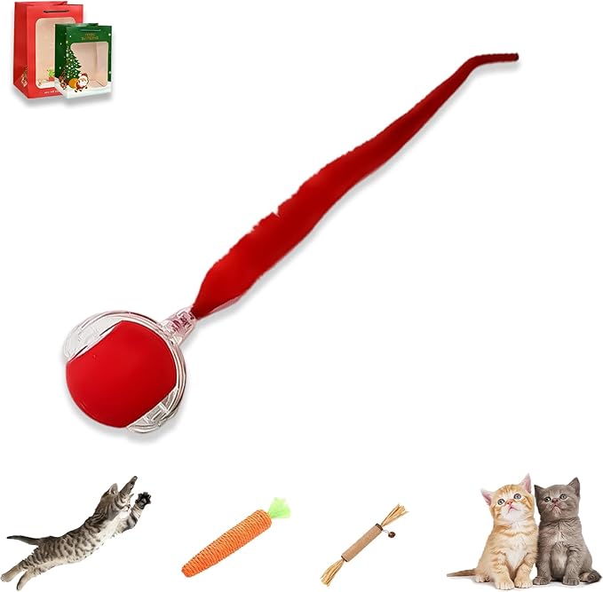 2026 New Generation Interactive Cat Toys Indoor, 360° Smart Automatic Cat Ball Three Modes with Long-Lasting Durability, for All Cats & Dogs (Red, Wake C)