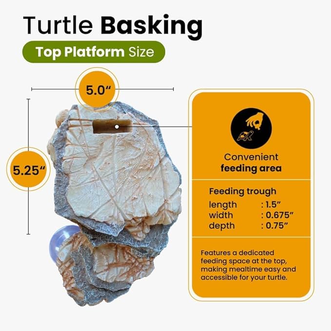 Turtle Basking Platform with 3 Suction Cups - Large Turtle Basking Platform - Turtle Platform for Aquarium - Rocks for Turtle Tank - Reptile Climbing Decor - Reptile Basking Platform