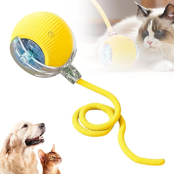 Interactive Rolling Cat Dog Ball Toy, Smart Automatic Moving Cat Toys for Indoor Cats, Self-Rolling Interactive Cat Toy Ball for Kittens & Small Dogs, Fun Gifts for People Who Love Cats (Yellow)