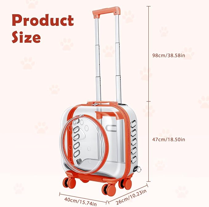 Portable Pet Carrier Trolley Box - Ventilated PC Travel Carrier with Silent Shock-Absorbing Wheels, Telescopic Handle for Cats, Small Dogs, Puppies - Outdoor Hiking, Camping, Car & Airline A