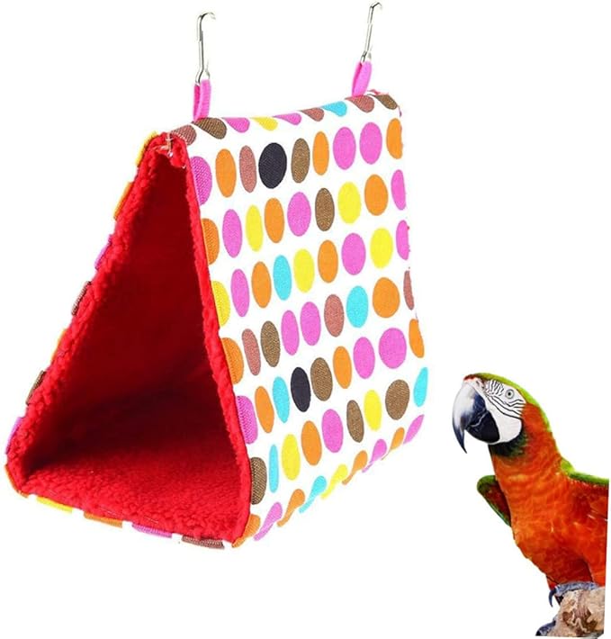 Milisten Triangle Parrot Hammock Cozy Hanging Bed for Pets Warm Round Dot Bird Nest for Parakeets Lovebirds and Cockatoos for Bird Cages and Home Decor