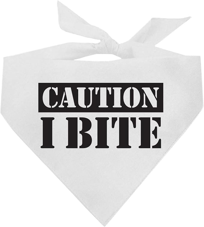 Caution I Bite Dog Bandana (White, OS 836)