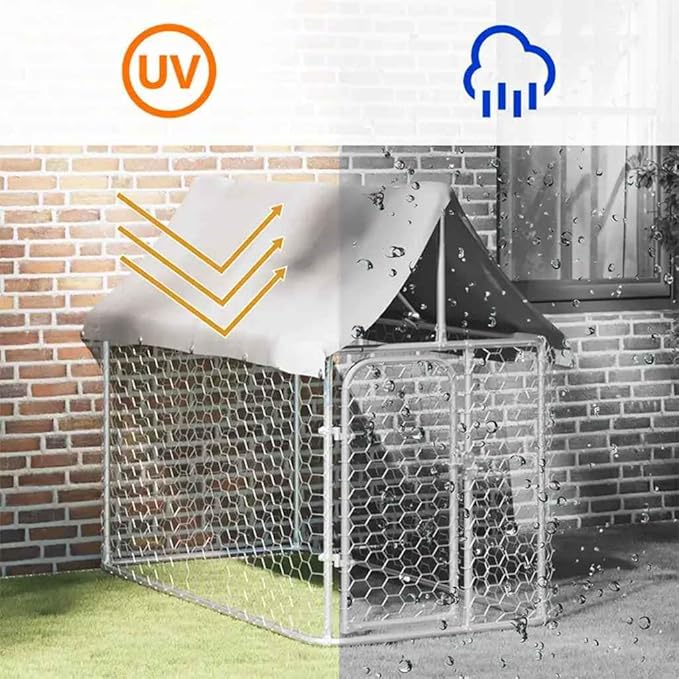 vidaXL Outdoor Dog Kennel, Dog Pen Kennel Playpen House with Roof, Heavy Duty Dog Crate Outdoor Metal Pet Animal Cage Fence for Yard