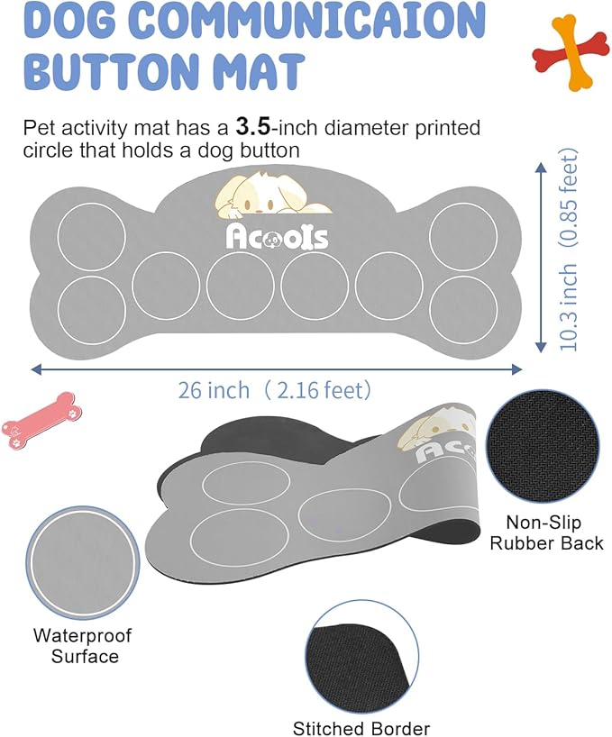 Acools Dog Buttons for Communication, 8 Dog Talking Button Set, 30s Recordable Voice Pet Buzzer Training Buttons, Speaking Button for Dogs with Anti-Slip Dog Buttons Talk Mat and 24 Scene Stickers