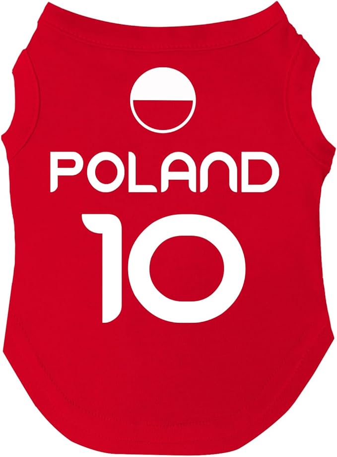Poland Flag Soccer Jersey Style Dog Tee Shirt | Sleeveless Breeds | International Soccer | Game Day |Red, X-Small 1793
