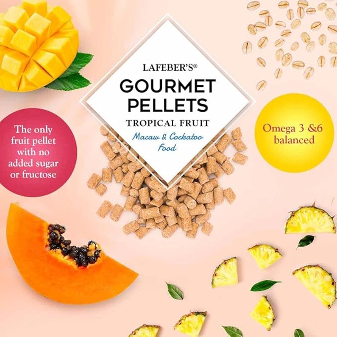 LAFEBER'S Tropical Fruit Gourmet Pellets Pet Bird Food, No Added Sugar, Made with Non-GMO and Human-Grade Ingredients, for Macaws and Cockatoos, 1.25 lb (Pack of 2)