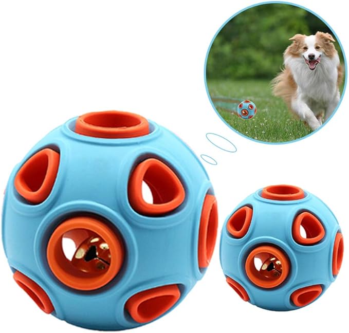 WishLotus Dog Ball Toy, Dog Interactive Toy with Ring Bell Squeak Toys Dog Rubber Bouncy Ball Pet Exercise Game Puzzle Ball to Increase IQ Search & Catch Bite Resistant Chewing Toy (S, Orange&Blue)
