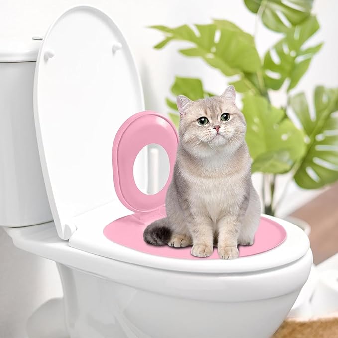 Cat Toilet Seat Training Kit - Universals Reusable CatToilet Trainer, Easy to Install Removable, CatLitter Tray Kit Kitty Potty Train System, Train Your Cat to Use The Toilet, Pet Cleaning (Pink)
