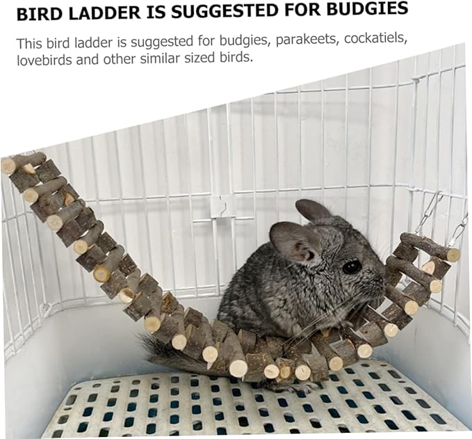 BESPORTBLE Hamster Wooden Ladder for Parakeets Natural Climbing Toy for Birds Pet Bird Cage Accessories Hook for Exercise and Play Stimulates Motor Skills and Keeps Pets Active
