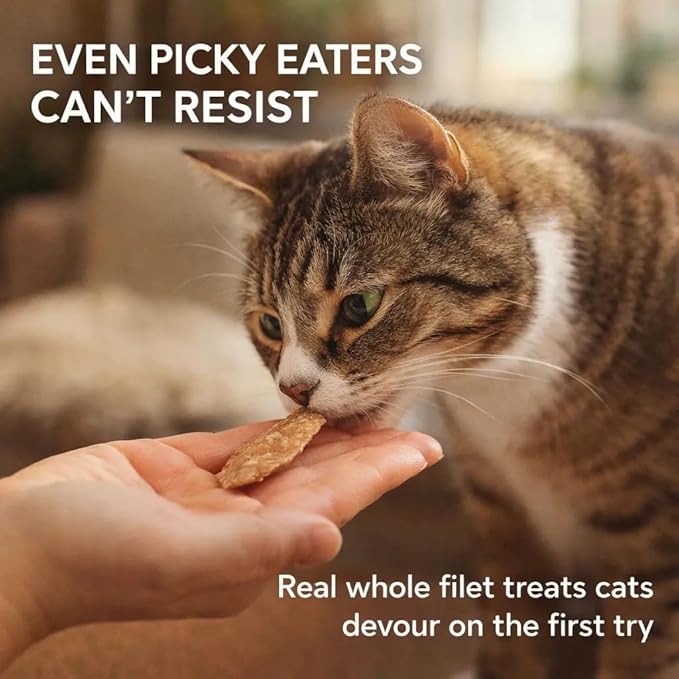 Cat Filet Treats Tuna 3 Pack - Wild Caught Fish High Protein Single Ingredient Soft Cat Treats - Grain Free Omega 3 Healthy Cat Snacks Food Topper for Picky Eaters - 3oz (3x1oz)