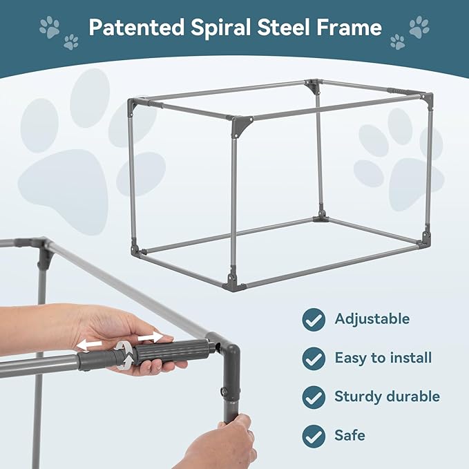 PETSFIT 26" Soft Portable Dog Crate – Patented Spiral Sturdy Frame, Collapsible Travel Kennel for Small Dogs, 3 Mesh Door, Lockable Zippers, Indoor & Car Use Gray