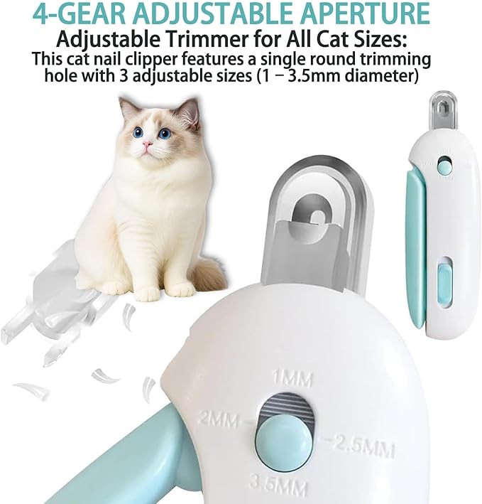 Cat Nail Clipper, Cat Nail Trimmer with Adjustable 3-Size Trimming Hole & Hidden Nail File, Anti-Splash Claw Cutter with Debris Catcher for Kittens, Cats & Small Pets Home Grooming
