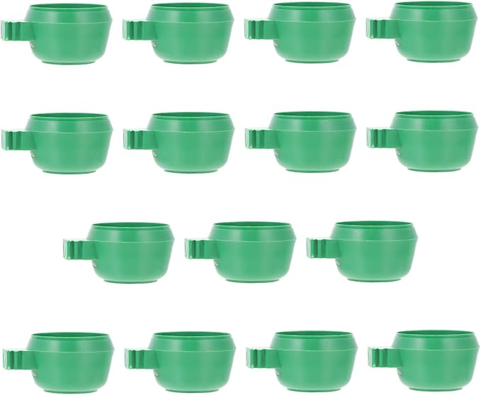 15pcs Green Small Bird Feeding Bowls Lock Food and Water Tray for Parrots and Small Birds Cage Supplies