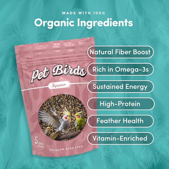 Mycelium Pet Bird Protein | High-Protein Bird Seed for Canaries, Parrotlets, Parakeets | Organic Mix with Vitamins, Nyjer, Egg, Canary & Flaxseed | Feather & Energy Support | Non-GMO 5 lb Bag